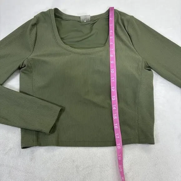 Calia by Carrie Underwood Women’s Green Ribbed Athletic Top Sz Med Long Sleeve - Picture 4 of 11